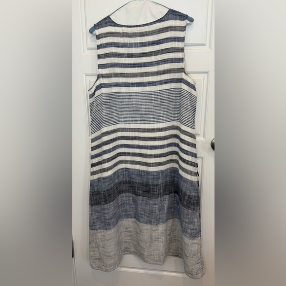 J Jill Sleeveless Dress Striped White Blue Black Pockets 100% Cotton Size Large - Picture 3 of 7
